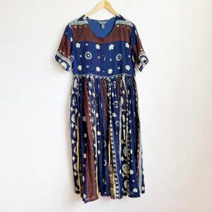 Ultra thin cotton loose fit block print textile market dress
